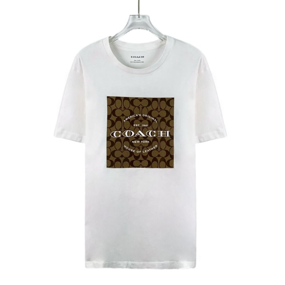 Coach White Logo Print Round-Neck Short-Sleeve T-Shirt Size S 100% Cotton Made I